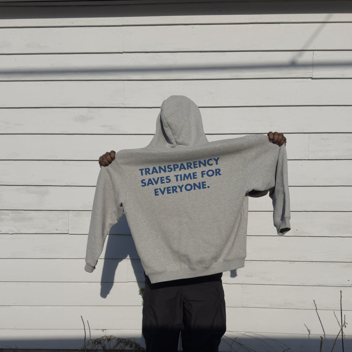 A closer look at the Entry 003 hoodie in light grey.